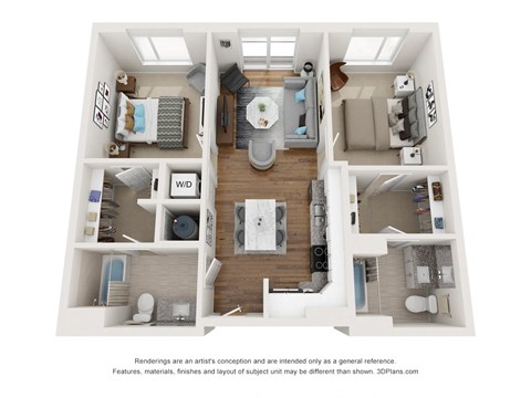 Floor plan for 2 beds, 2 baths, 862 sqft